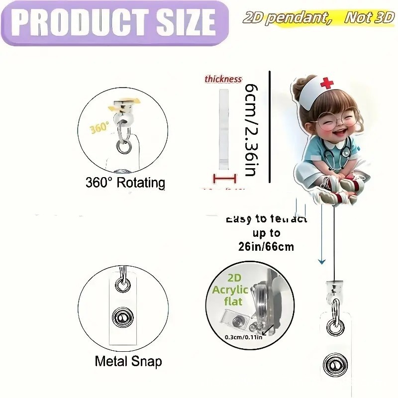 Acrylic ID card holder with telescopic reel clip - Product view 1