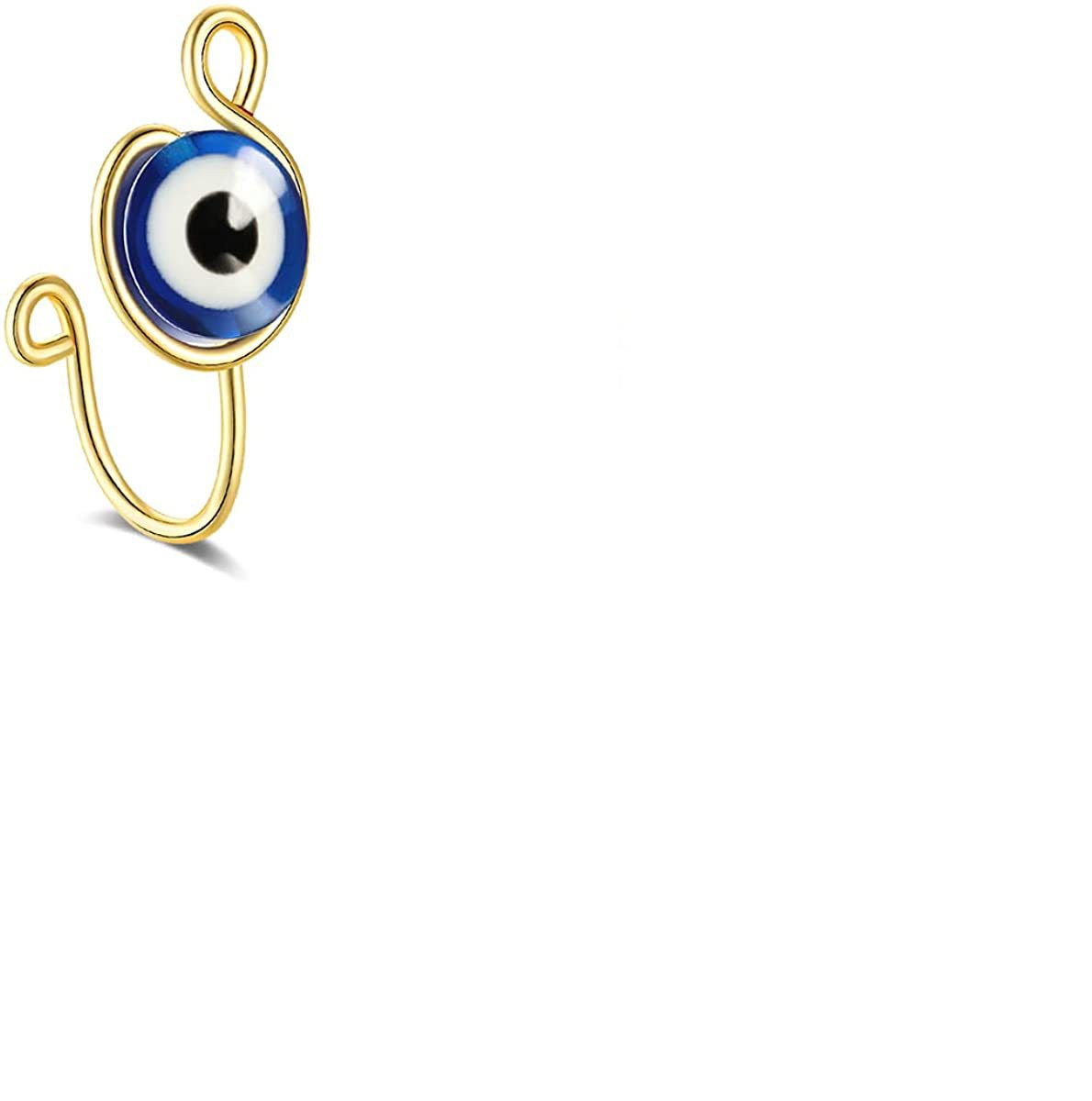 Stainless steel Devil’s Eye false nose ring with geometric design - Product view 4