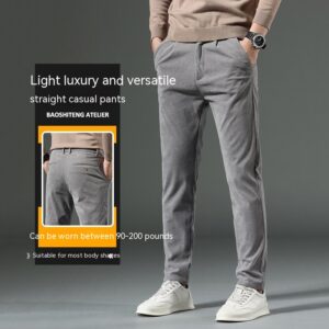 Men’s corduroy casual pants with elastic waist and straight-leg fit - Main product view