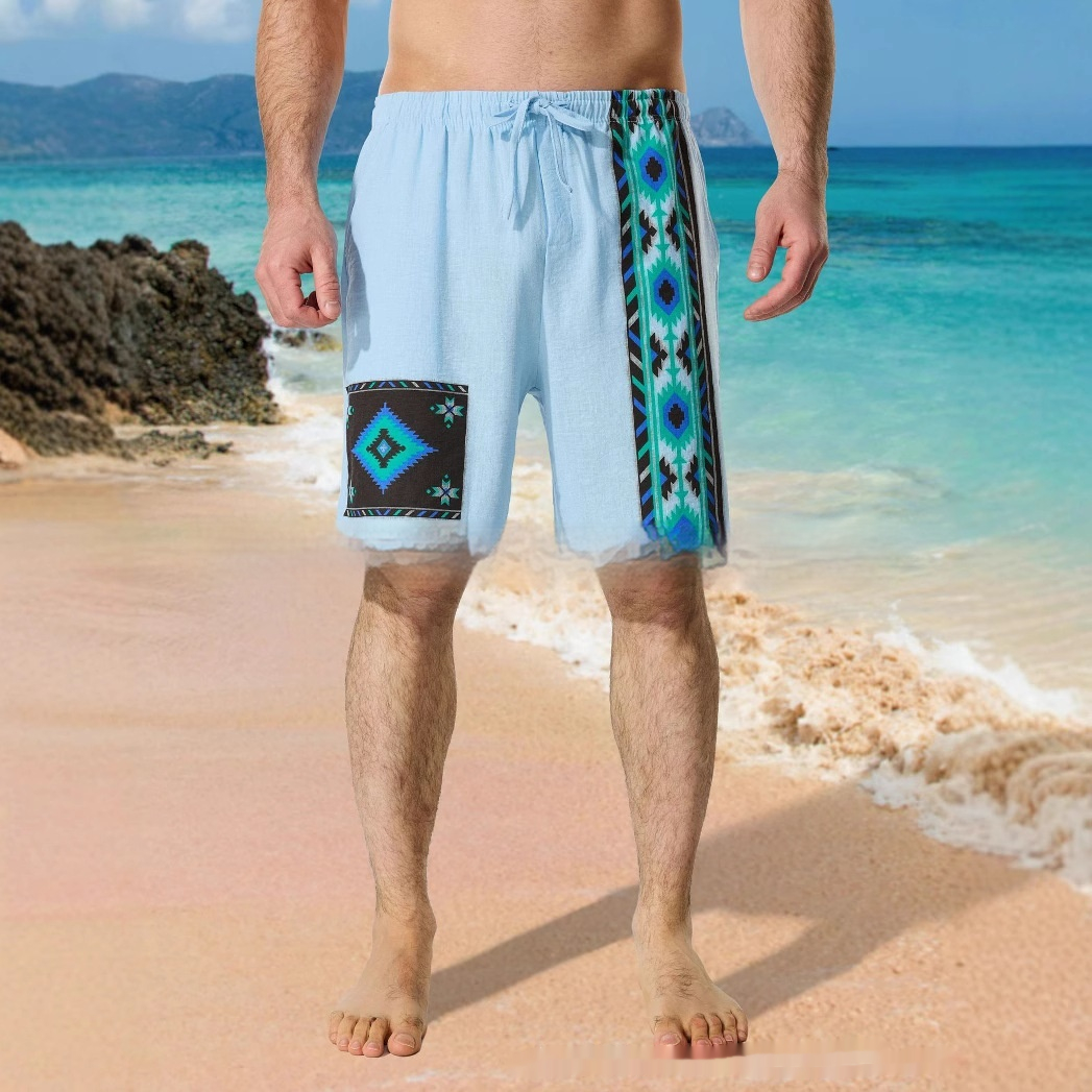 Men's color block drawstring casual shorts - Main product view