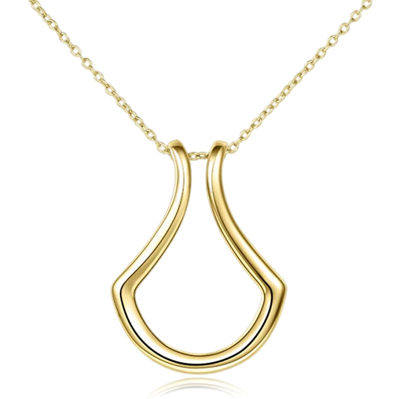 Minimalist U-shaped stainless steel necklace with oval pendant and cross chain - Product view 1