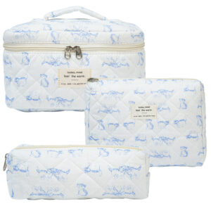 Blue cat floral quilted cotton makeup bag on a white background - Main product view