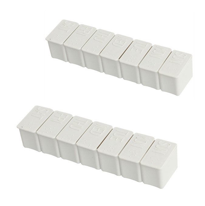 Portable seven-compartment PP plastic pill box with lid in grey, pink, or apricot - Product view 6