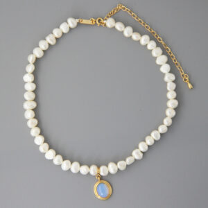 925 silver geometric pendant necklace with a white irregular pearl - Main product view