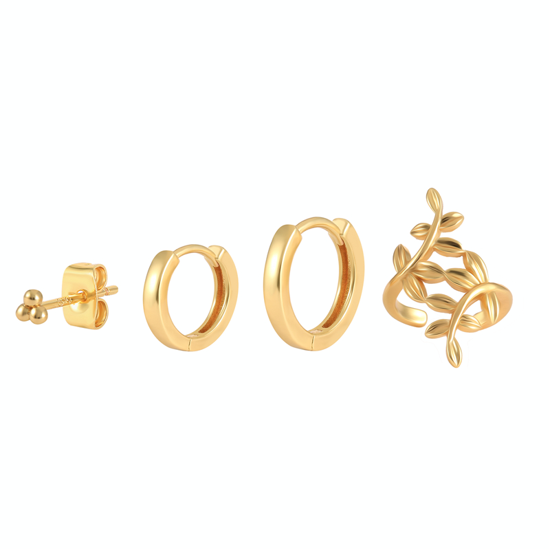 Women's gold-tone geometric flower-shaped earrings set - Product view 4