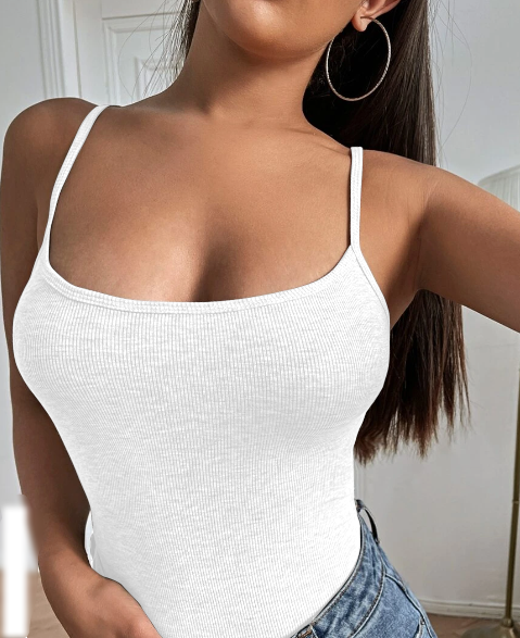Women's solid color rib-knit halter crop top in white - Product view 4