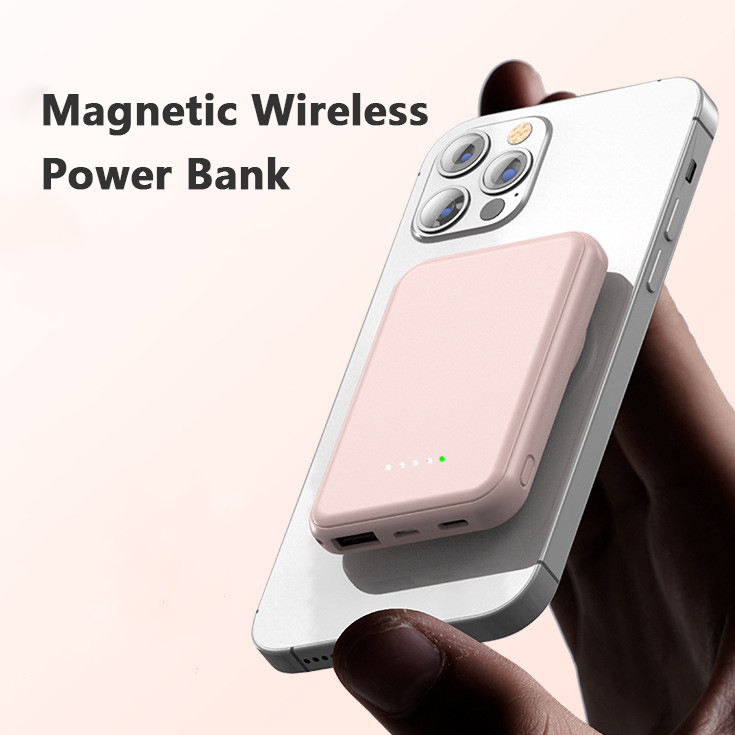 Compact 5000mAh magnetic wireless power bank with LED display - Main product view