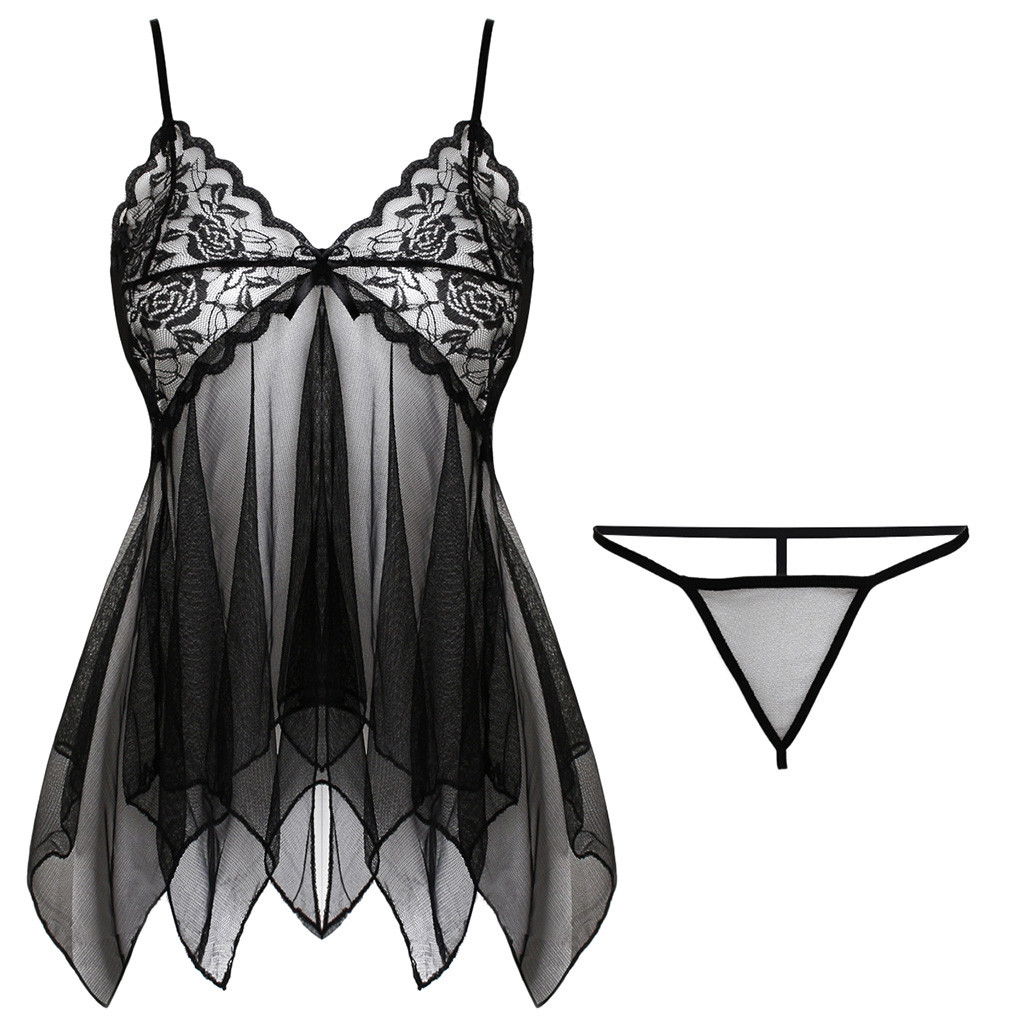 Lace suspender mermaid nightdress set with matching panties - Product view 2