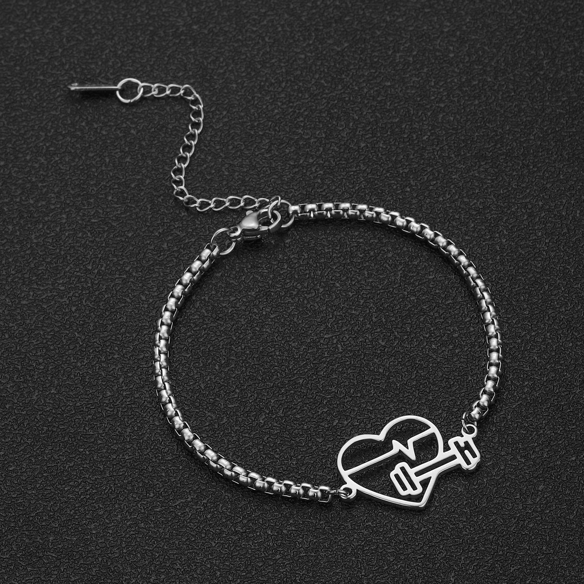 Love ECG heart-shaped stainless steel bracelet in white or gold - Product view 2