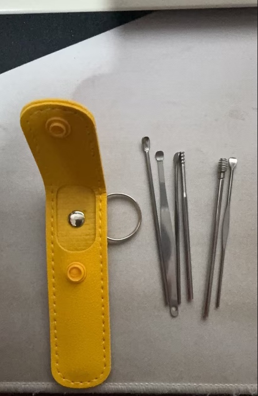 6-piece stainless steel ear pick set with leather case and protective cover - Product view 10