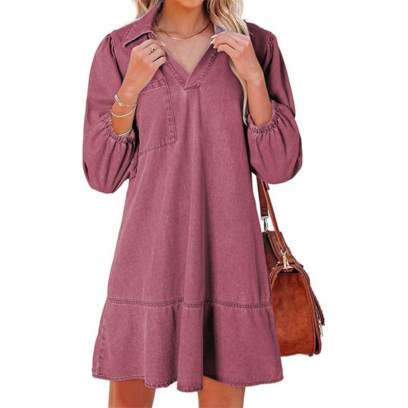 Girls' V-neck cropped puff-sleeve mid-length dress - Product view 9