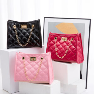 Mini PU chain shoulder bag with rhombus embroidery - Main product view