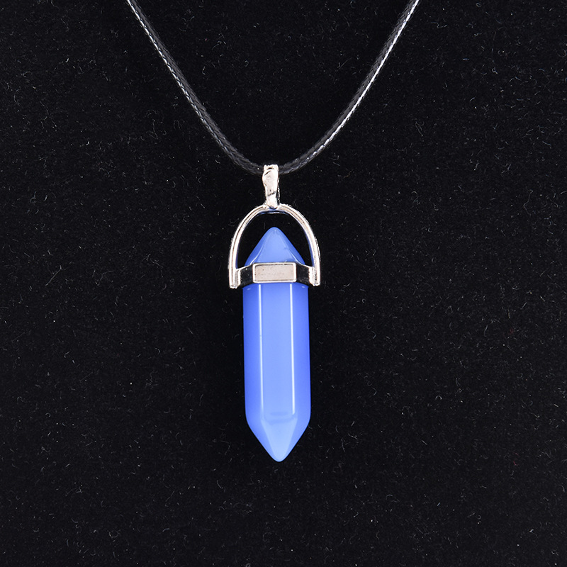 Faceted hexagonal crystal stone pendant necklace on a wax cord - Product view 3