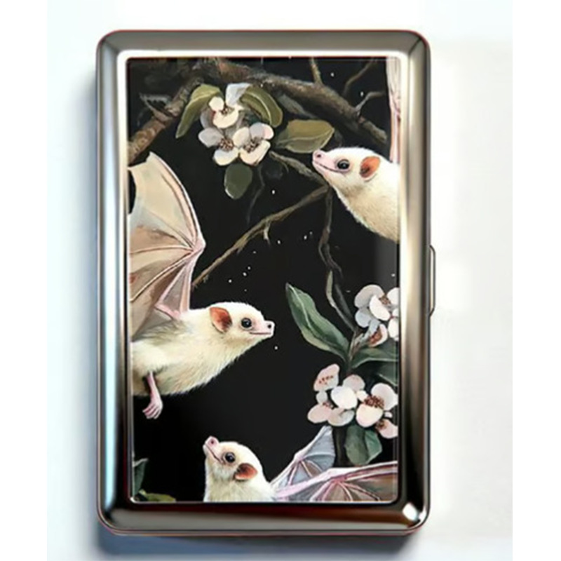 Retro aluminum cigarette case and cardholder with decorative print - Product view 7