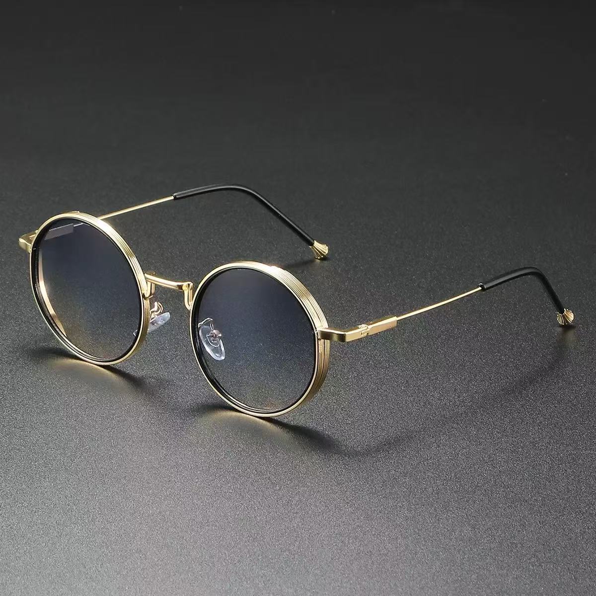Unisex round-frame steampunk sunglasses with dragon and phoenix motifs - Product view 4