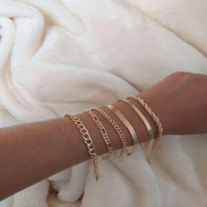 Six-piece women's layered chain bracelet set in gold and silver - Main product view