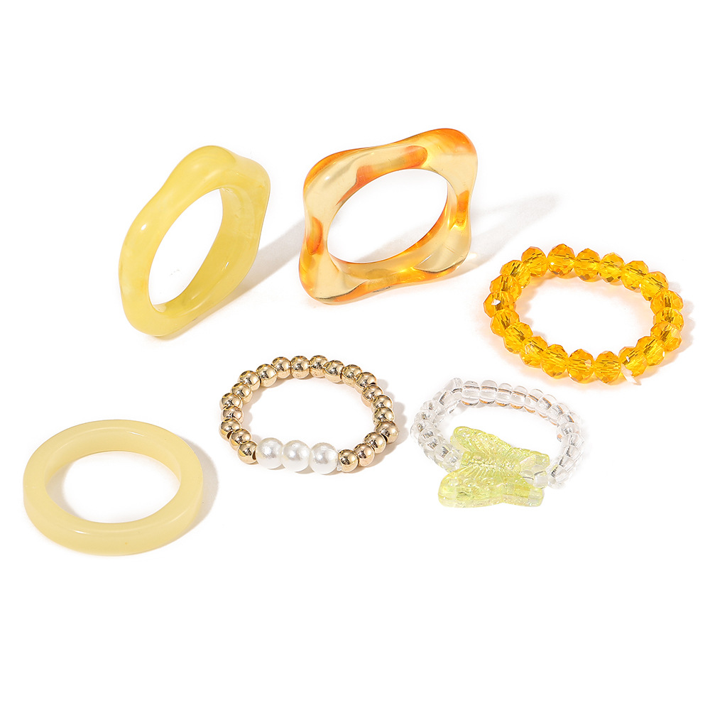 Women’s geometric alloy ring set with resin detail - Product view 6
