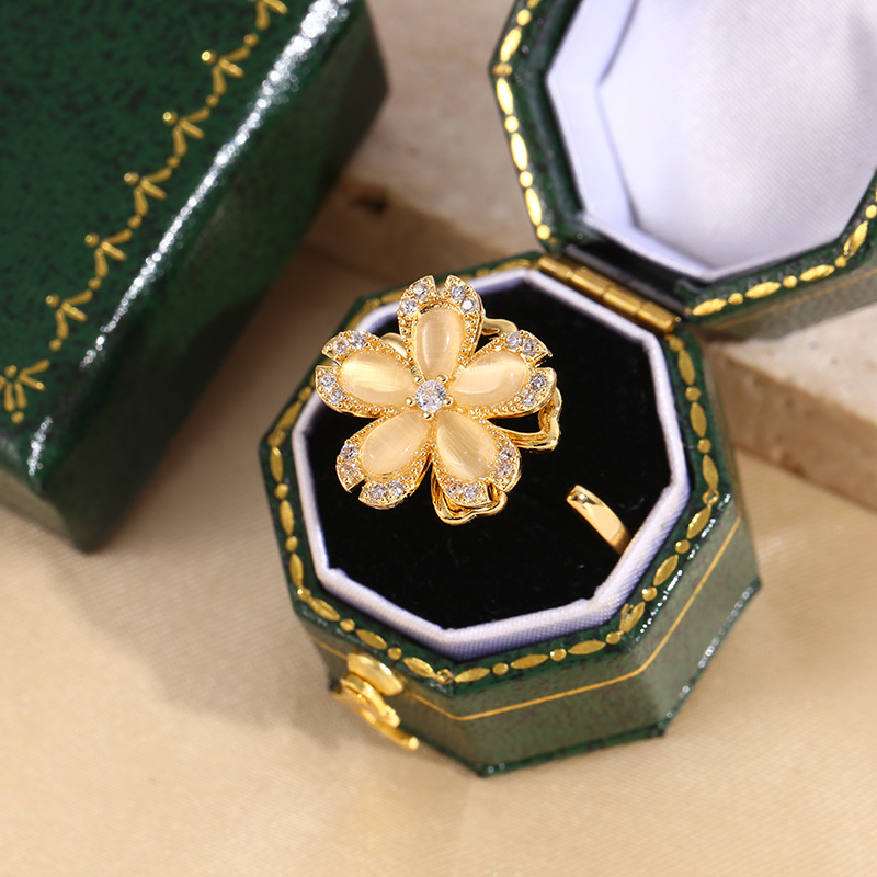 Copper rotatable sakura ring with micro-inlaid zircon detailing - Main product view