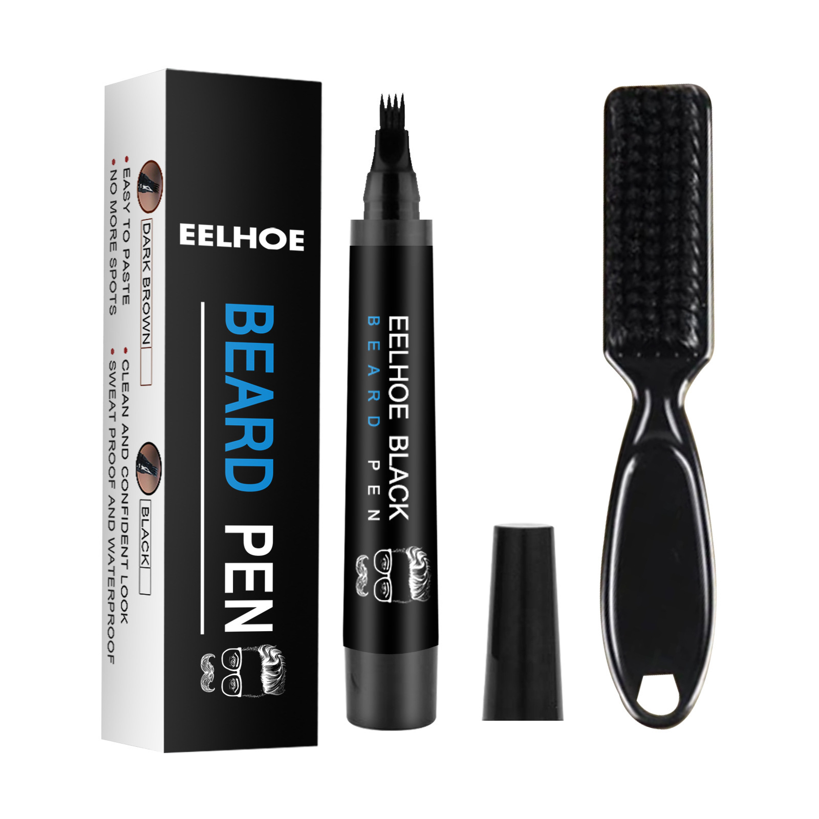 Waterproof beard refill pen kit with brush in black or brown - Product view 2