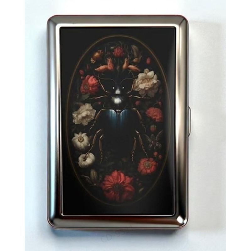 Retro aluminum cigarette case and cardholder with decorative print - Product view 8