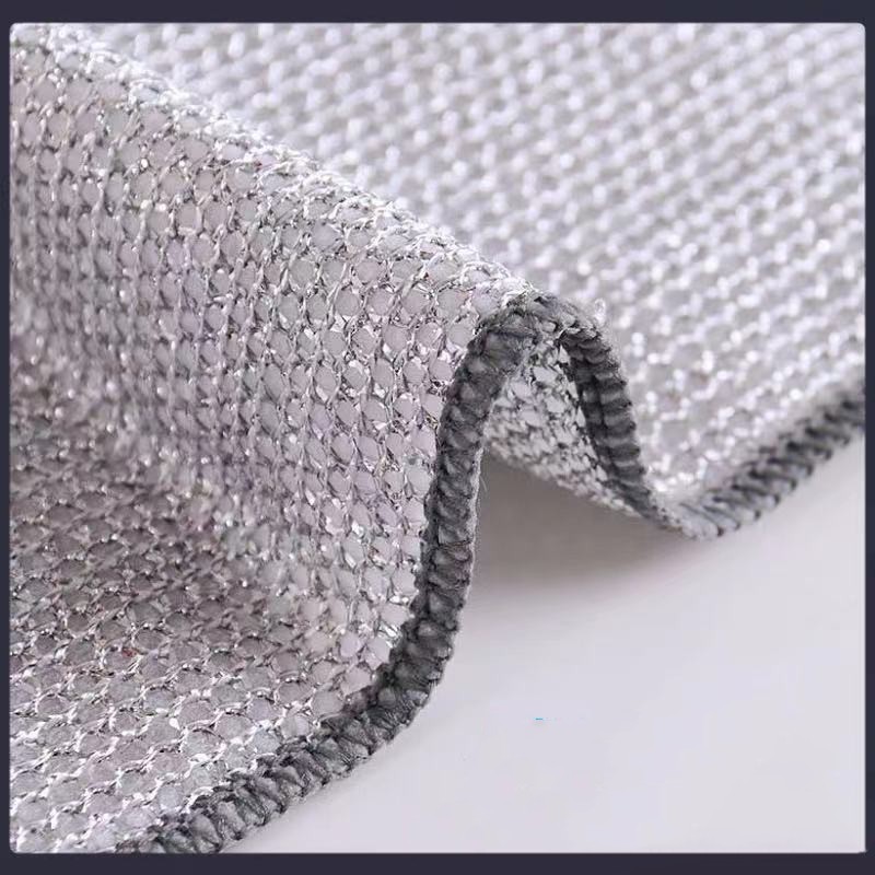 Steel Wire Rag Mesh Dishcloth Oil-free - Product view 5 Silver plaid nylon mesh dishcloth for pots and bowls - Product view 5
