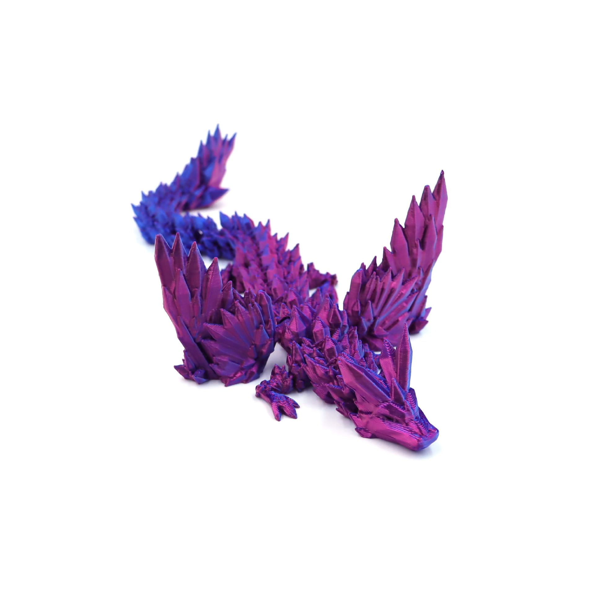 3D-printed crystal dragon with jointed movable wings in a colorful gradient finish - Product view 3