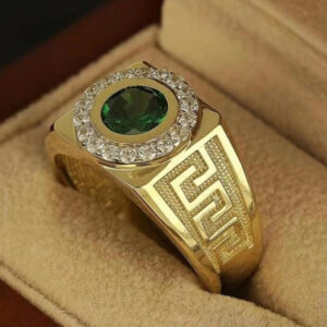 Vintage green U-shaped Great Wall alloy ring with artificial gem - Main product view