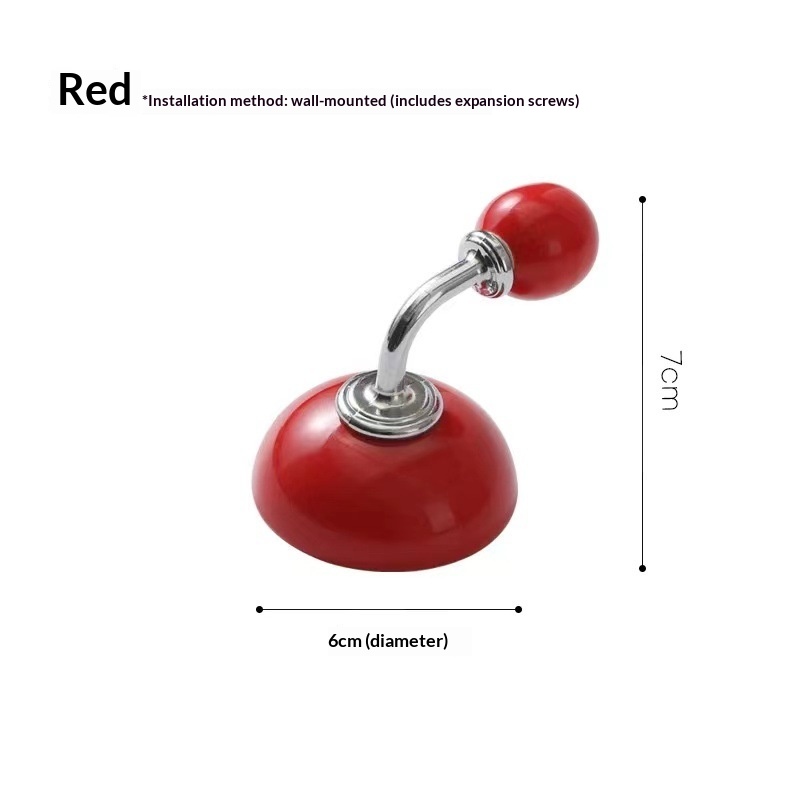 Creative ceramic single coat hook in a minimalist design - Red