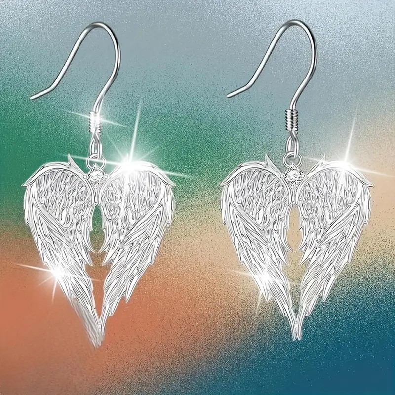Silver-tone angel wing heart necklace or earrings - Product view 3
