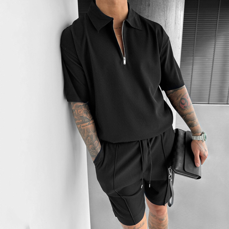 Men's short-sleeve polo shirt and drawstring shorts set - Product view 2