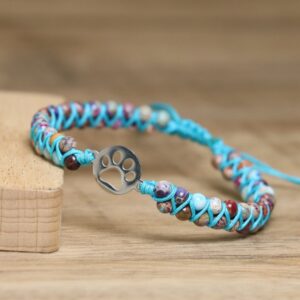 Natural stone turquoise double-strand braided beaded bracelet in light and dark blue - Main product view