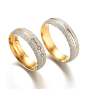 Frosted gold-tone titanium steel couples ring with 6 mm face - Main product view