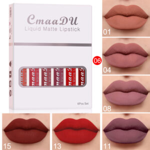 Six-piece matte non-stick waterproof lip gloss set in boxed packaging - Main product view