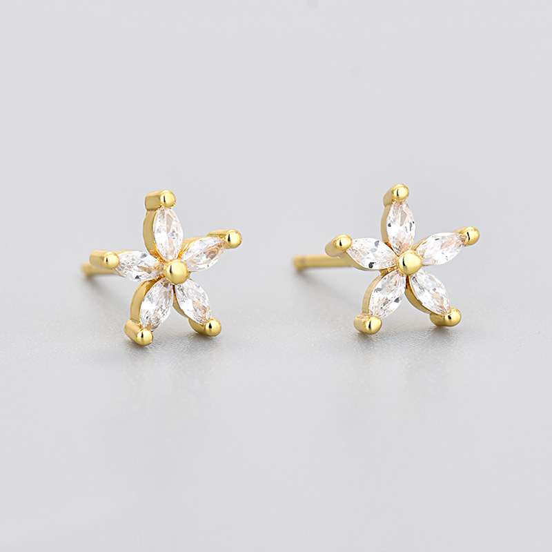 Five-petal flower marquise gemstone stud earrings - Product view 3