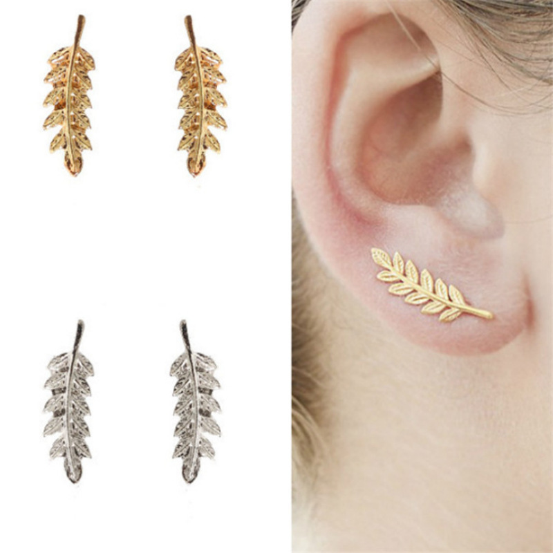 Simple Tree Leaf Alloy U-shaped Ear Clip Earrings - Main product view