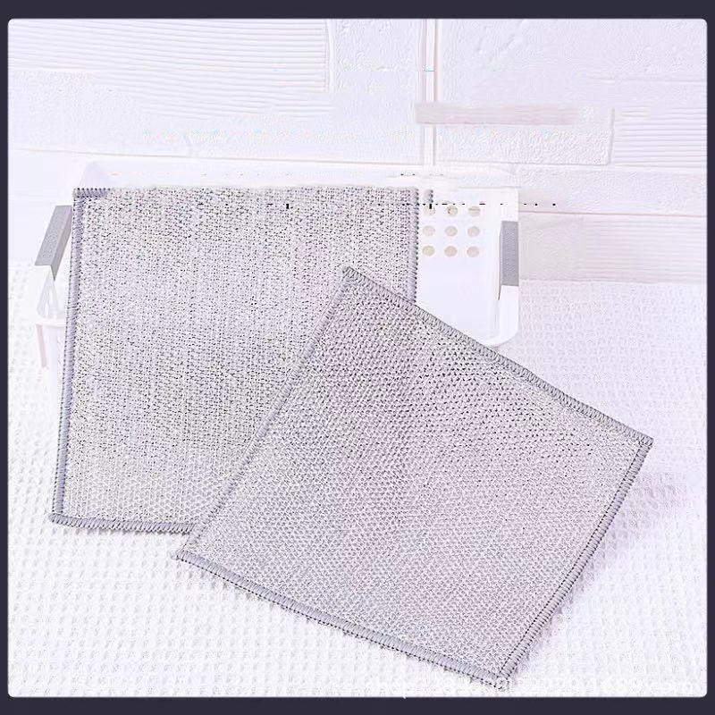 Steel Wire Rag Mesh Dishcloth Oil-free - Product view 4 Silver plaid nylon mesh dishcloth for pots and bowls - Product view 4