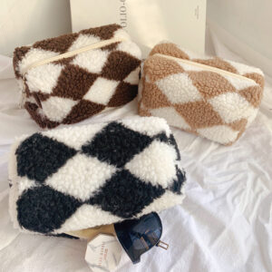 Plaid plush crossbody bag in a checkered design - Main product view