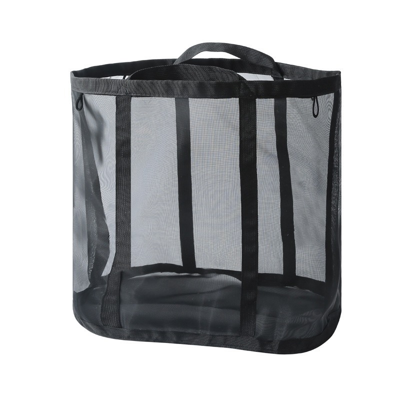Large foldable nylon laundry basket in black or gray - Product view 2