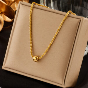 Gold-tone geometric bead necklace with large link chain - Main product view