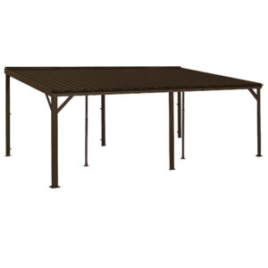 Brown 12 x 20 ft wall-mounted lean-to gazebo with sloping galvanized steel roof - Main product view