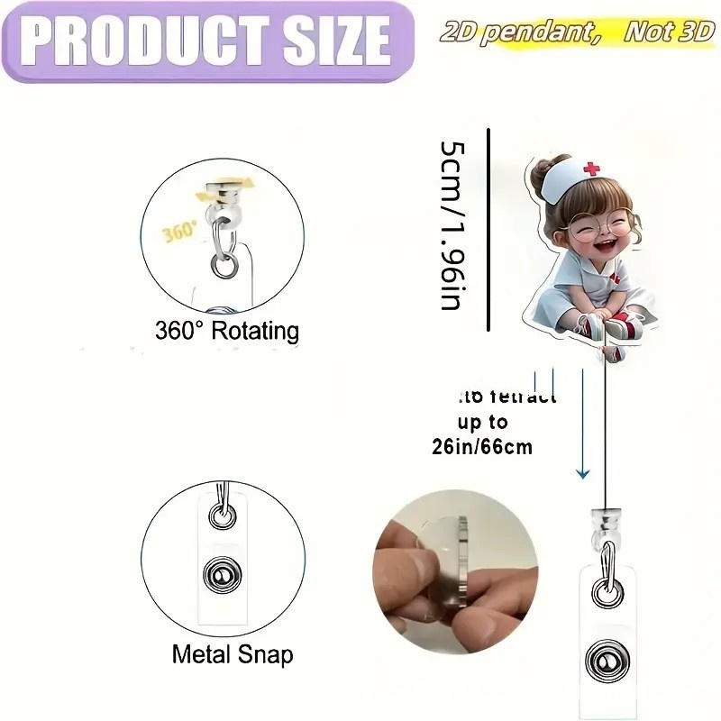 Acrylic ID card holder with telescopic reel clip - Product view 4