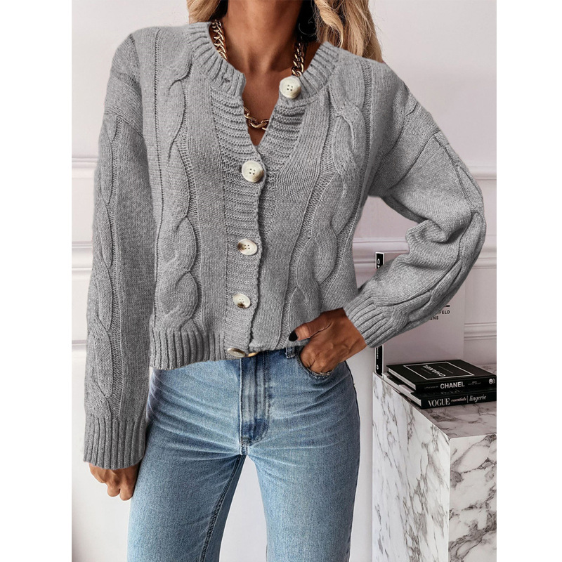 Women's knitted cardigan sweater jacket with button front and long sleeves - Product view 1