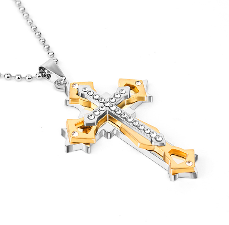 Unisex cross pendant necklace with silver, gold and black style options - Product view 1