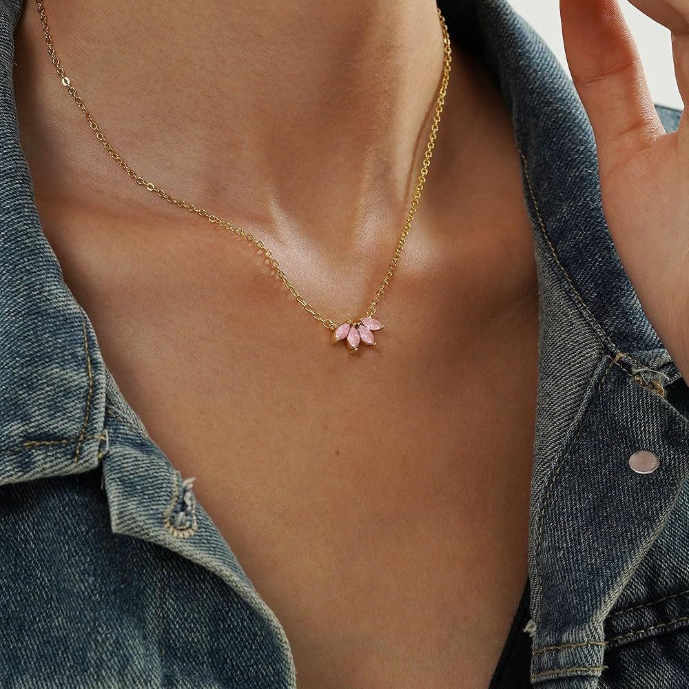 Women’s four-leaf geometric birth-month color necklace - Product view 10