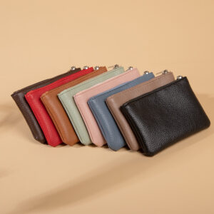 Compact PU leather mini zipper wallet in a solid color - Main product view