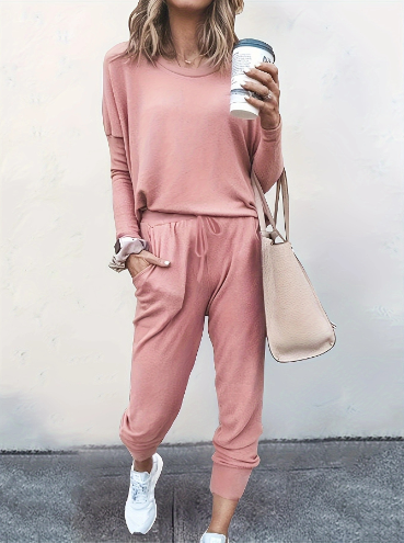 Two-piece crew neck long-sleeve top and harem pants set - Product view 3