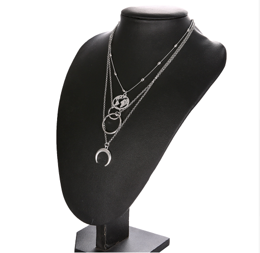 Fashionable Multilayer Boho Moon Map Necklace - Product detail 6 Multilayer boho moon map necklace with matching ring - Product detail 6