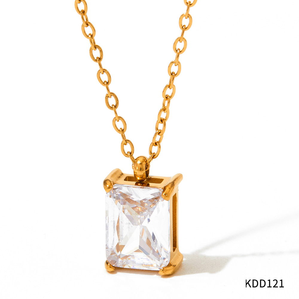 Gold-tone geometric cube pendant necklace with colored zircon-style accent - Product view 3