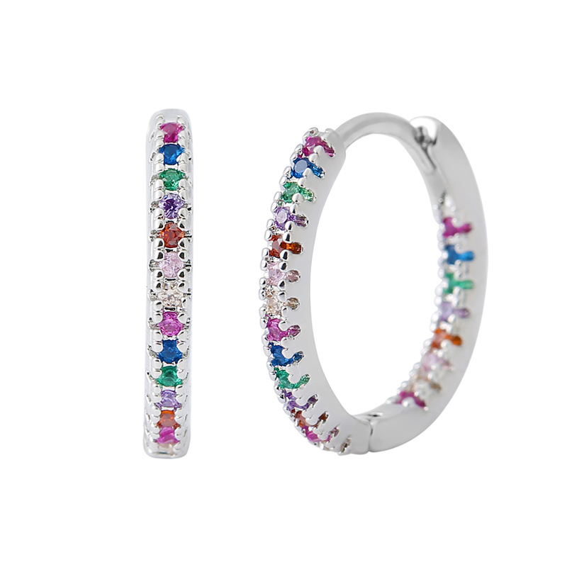 Round multicolor geometric ear clip earrings in a gold-tone or silver-tone finish - Product view 5