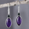 Retro antique silver geometric drop earrings with inlaid gem-style detail - Main product view